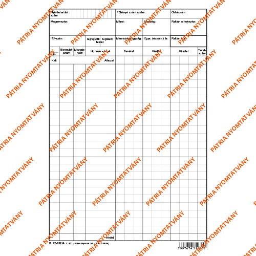 Raktári nyilvántartó lap 170x245 mm