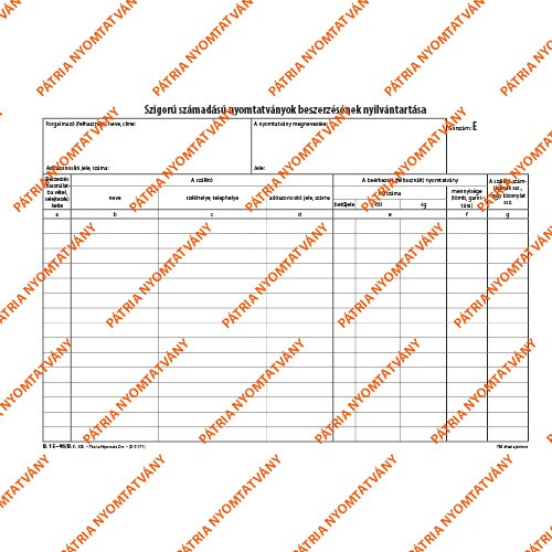 Szigorú számadású nyomtatványok beszerzésének nyilvántartása 25 lapos tömb A/4 fekvő