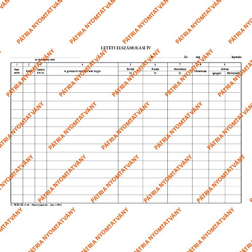 Letét elszámolási ív szabadlap A/4 álló