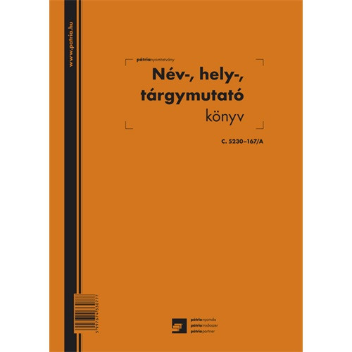 Név, hely, tárgymutató 100 lapos könyv A/4 álló